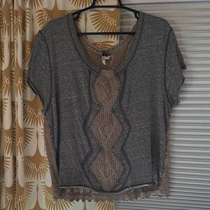 We the Free Gray Crochet Tee